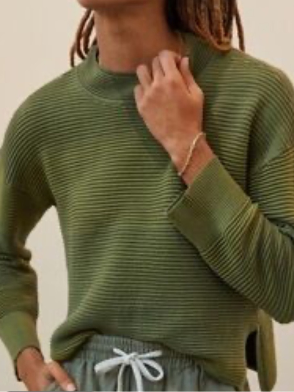 Anthropologie Olive green ribbed pullover sweater size XS